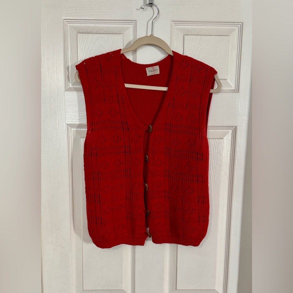 United Colors of Benetton Red Knit Vest | Made in Italy | 100% Cotton large